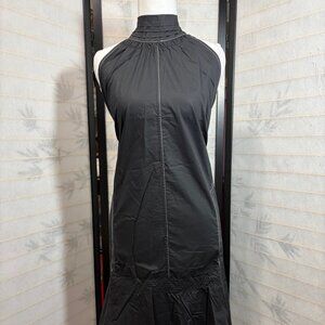 Brave + True Dress Large Black Halter Luxe Chic Midi Contrast Stitch 100% Cotton